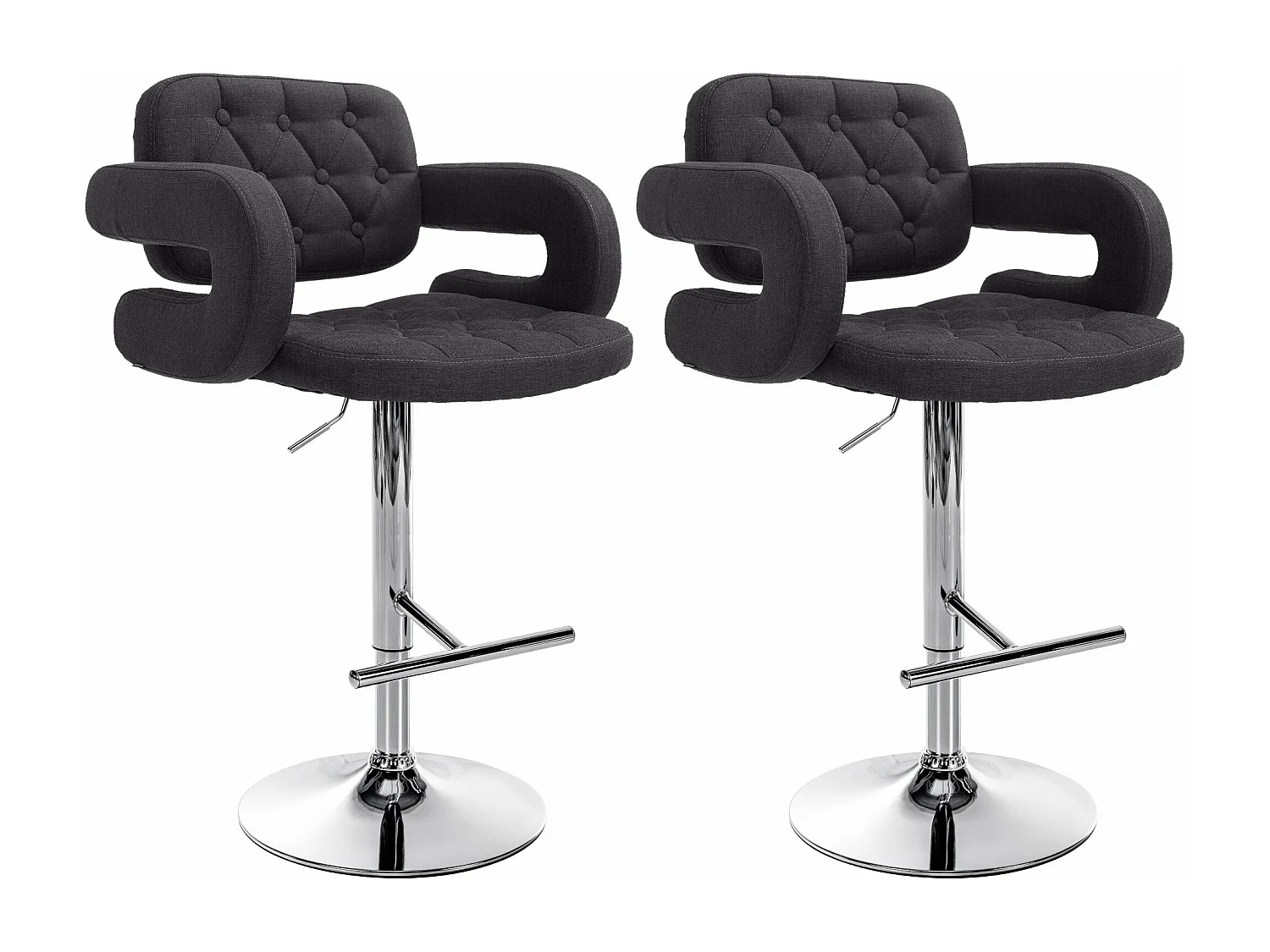 Lot de 2  Tabouret de bar - Tissu & Métal chromé - Noir - Dublin