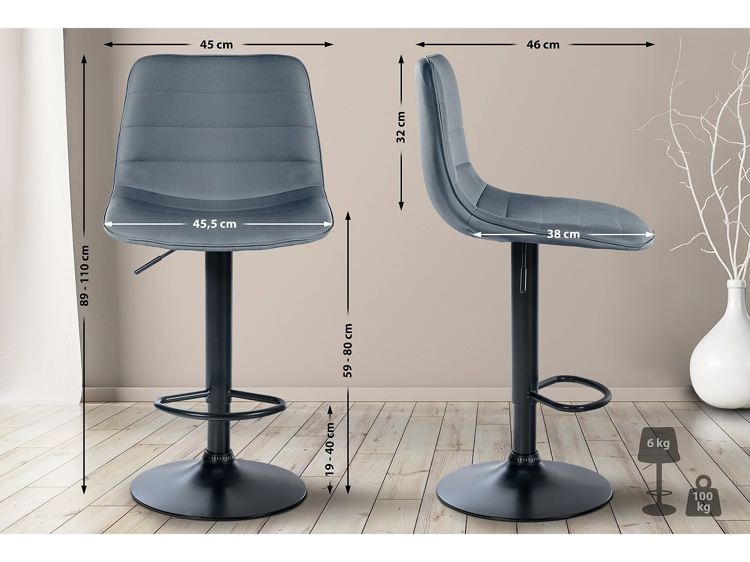 Barhocker - Kunstleder (PVC) & Metall - grau - Lex