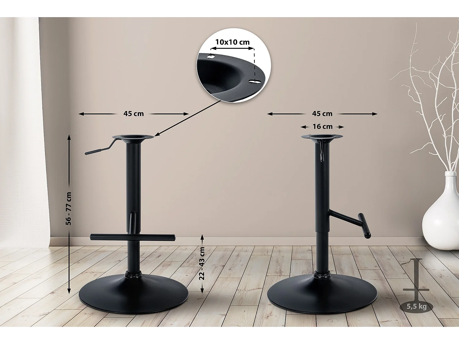 Tabourets de bar - Métal & Métal - Noir - Ersatz T Gestell für Barhocker