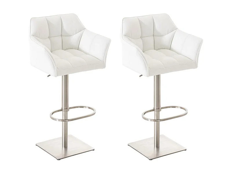 Lot de 2  Tabouret de bar - Similicuir & Acier inoxydable - Blanc - Damaso