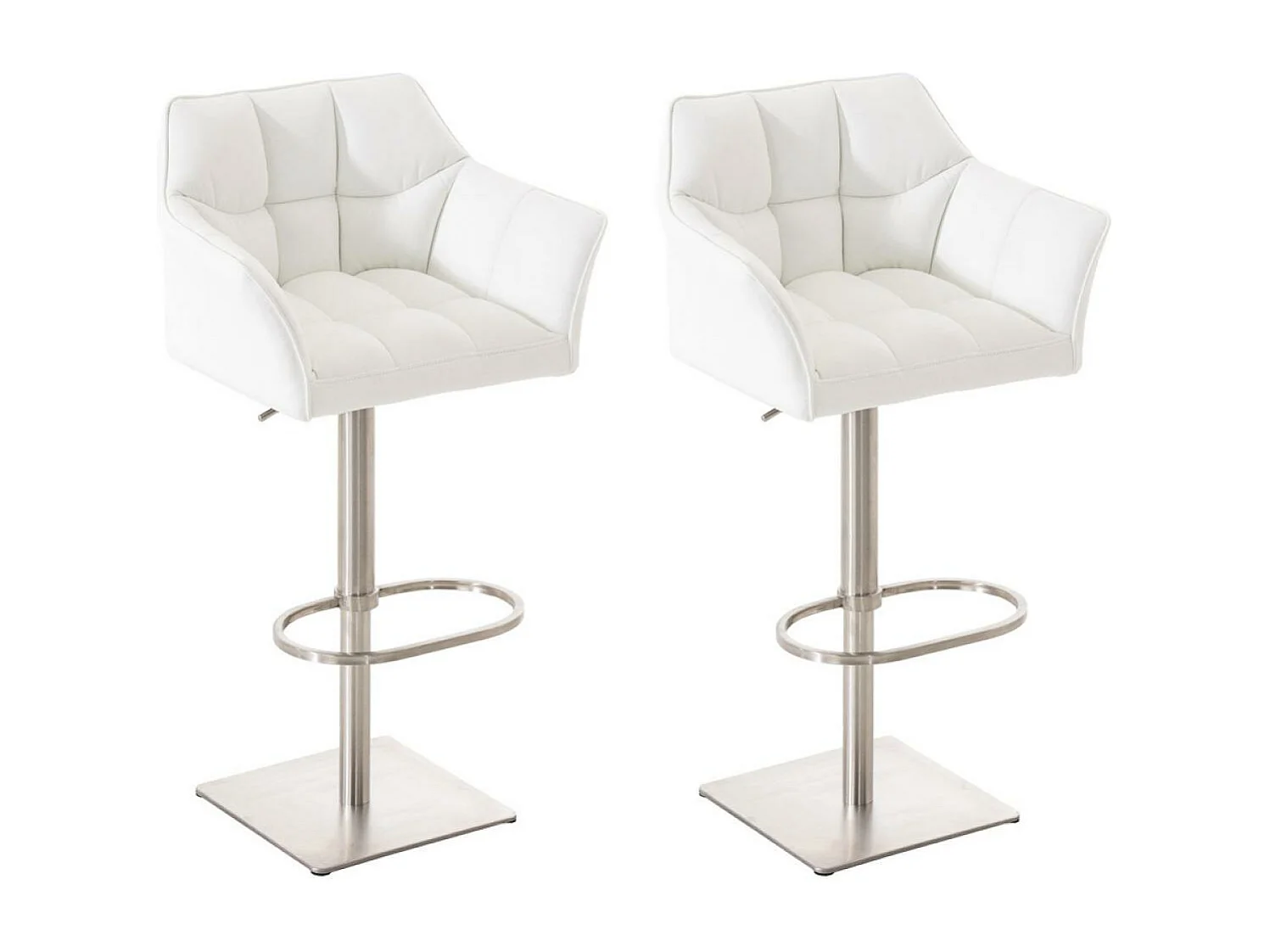 Lot de 2  Tabouret de bar - Similicuir & Acier inoxydable - Blanc - Damaso