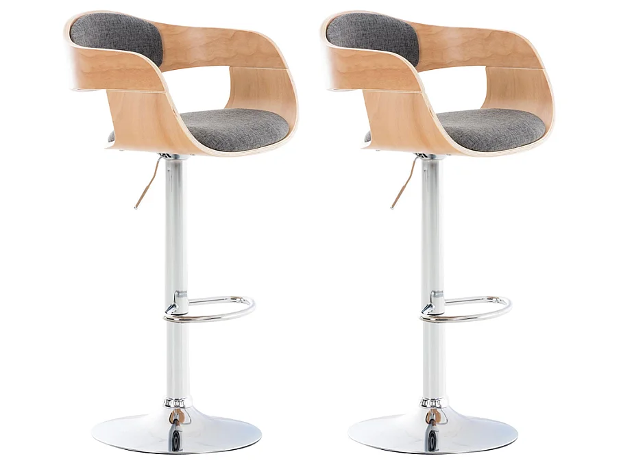 Lot de 2  Tabouret de bar - Tissu - Nature / Gris clair - Kingston