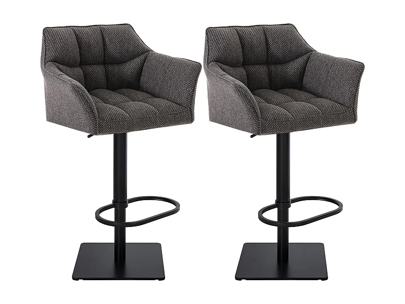 Lot de 2  Tabouret de bar - Tissu & Noir - Gris titane - Damaso