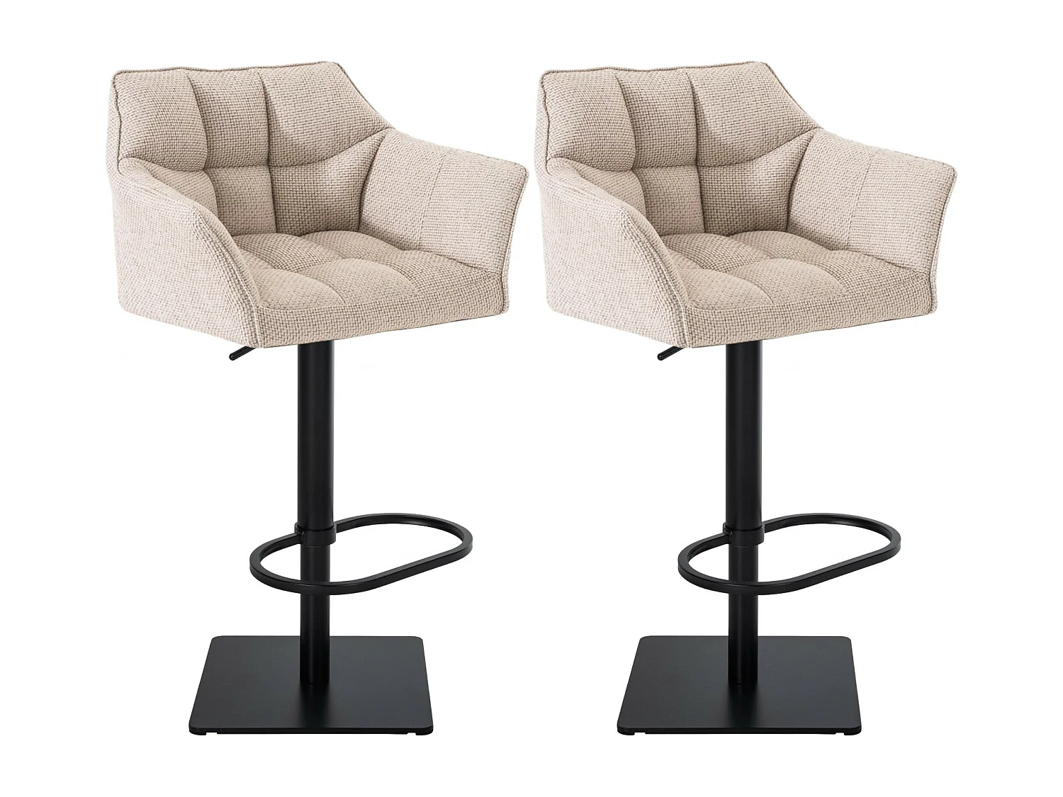 Lot de 2  Tabouret de bar - Tissu & Noir - Ivoire - Damaso