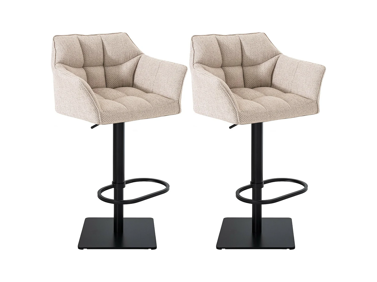 Lot de 2  Tabouret de bar - Tissu & Noir - Ivoire - Damaso
