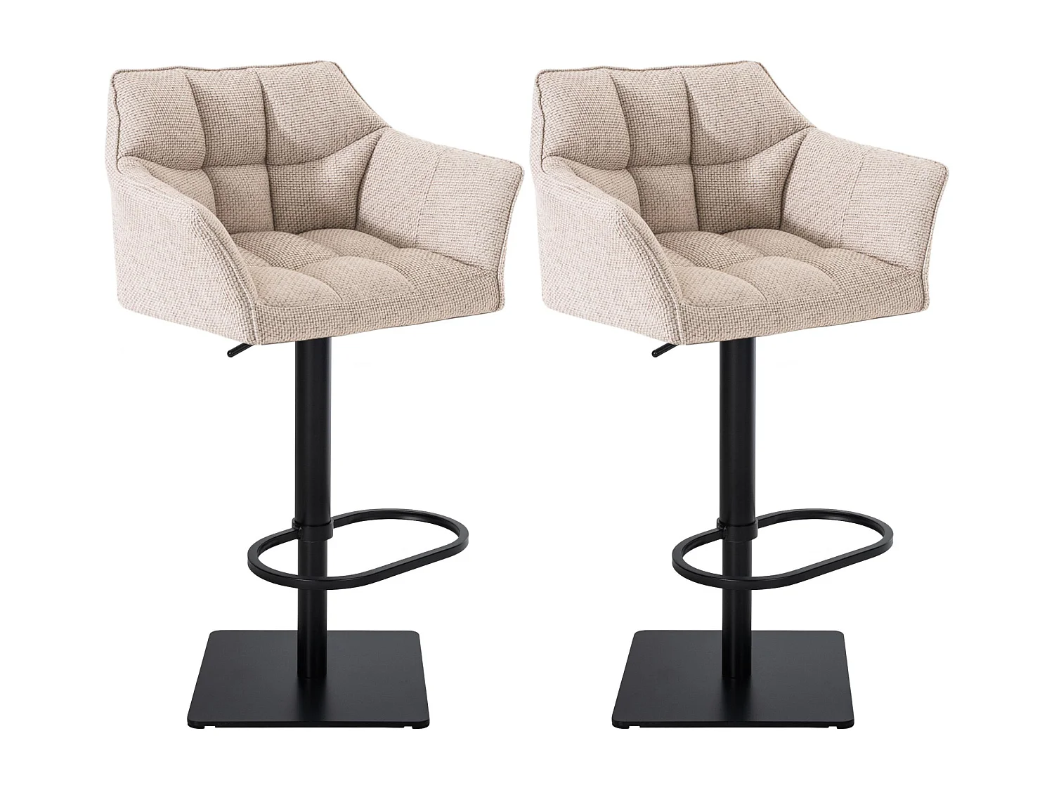 Lot de 2  Tabouret de bar - Tissu & Noir - Ivoire - Damaso