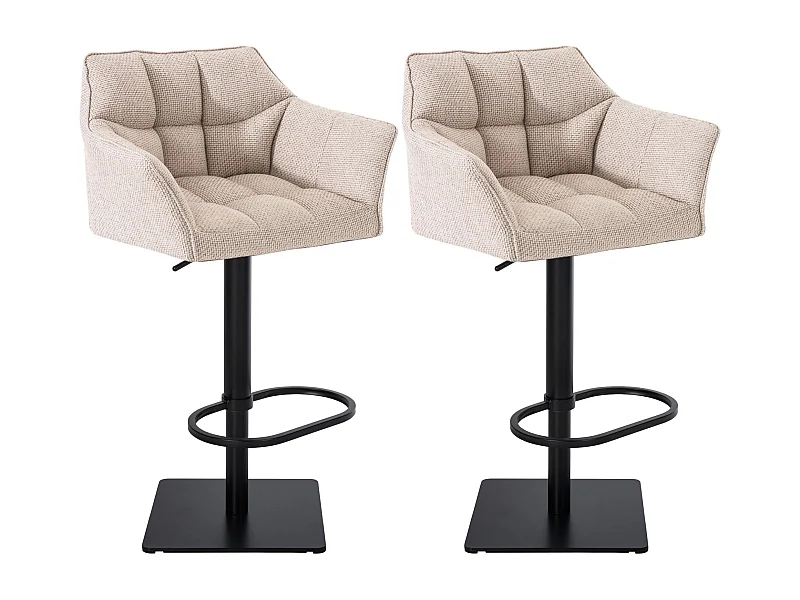 Lot de 2  Tabouret de bar - Tissu & Noir - Ivoire - Damaso