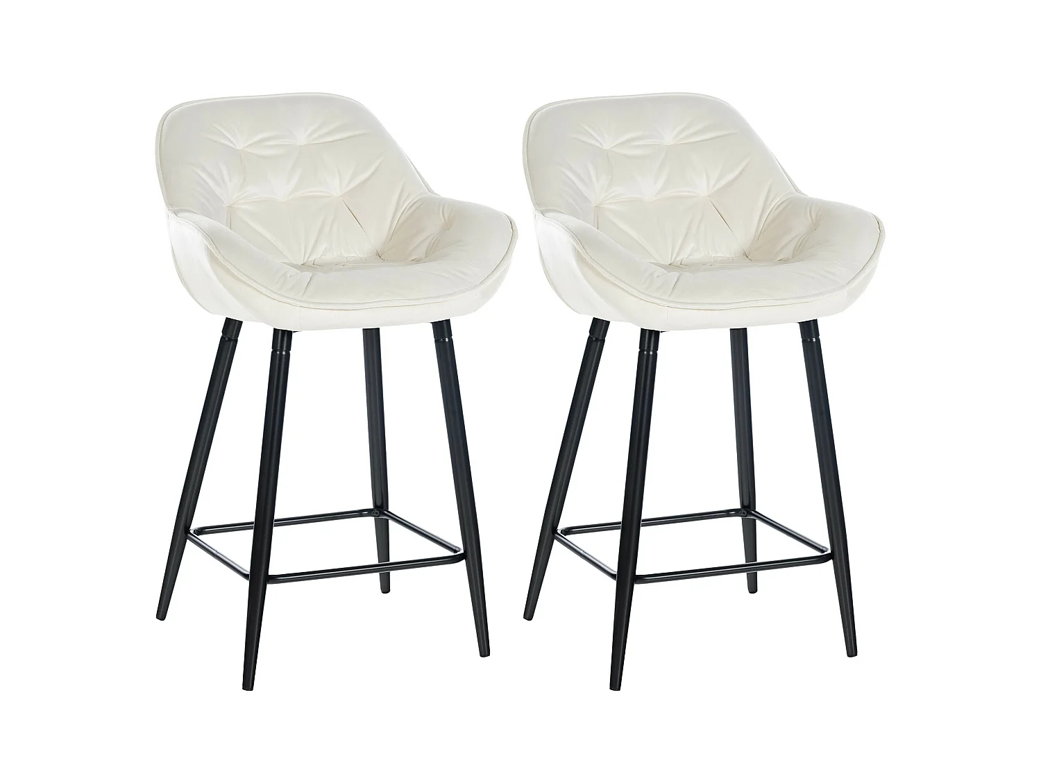 Lot de 2 Tabourets de bar - Velours & Métal noir mat - Crème - Gibson 76