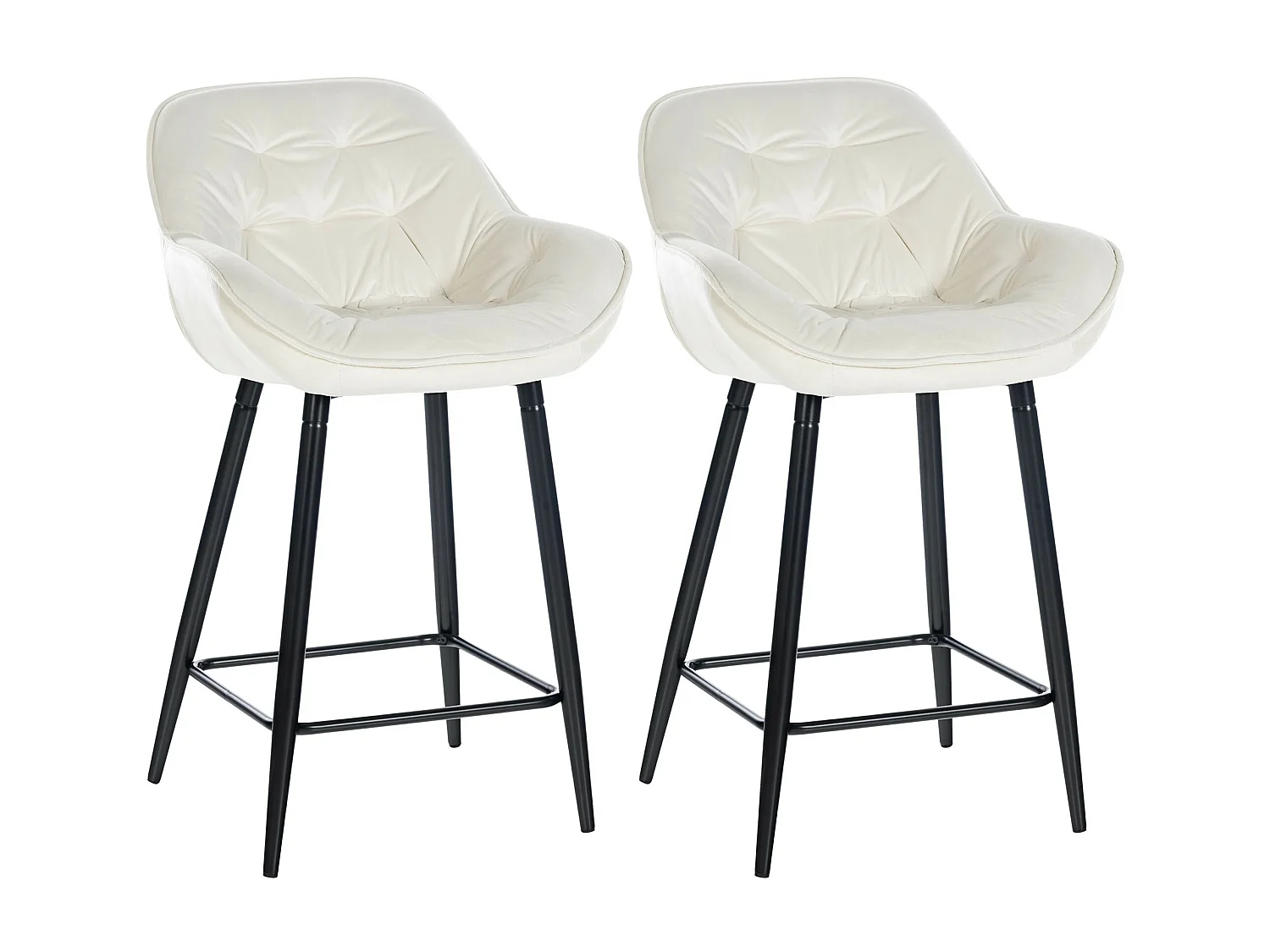 Lot de 2 Tabourets de bar - Velours & Métal noir mat - Crème - Gibson 76