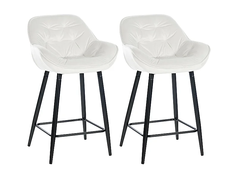 Lot de 2 Tabourets de bar - Velours & Métal noir mat - Blanc crème - Gibson 76