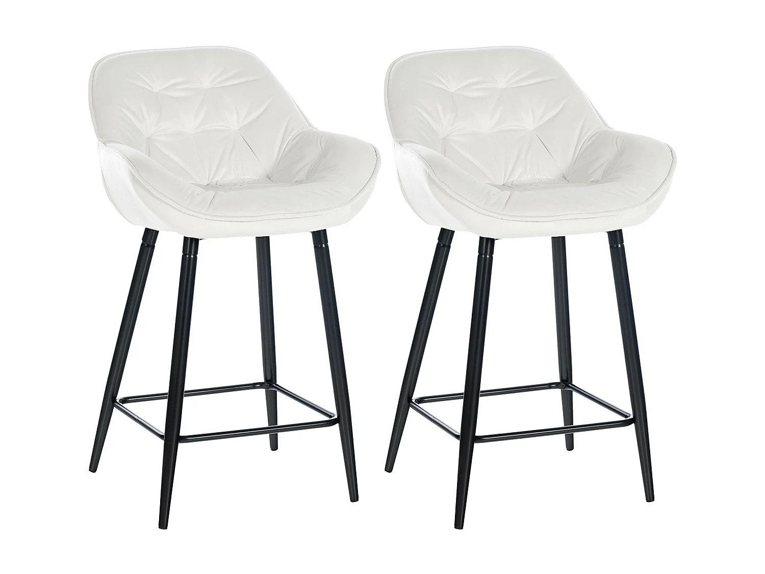 Set De 2 Taburete de bar - Terciopelo & Metal negro mate - Blanco crema - Gibson 76