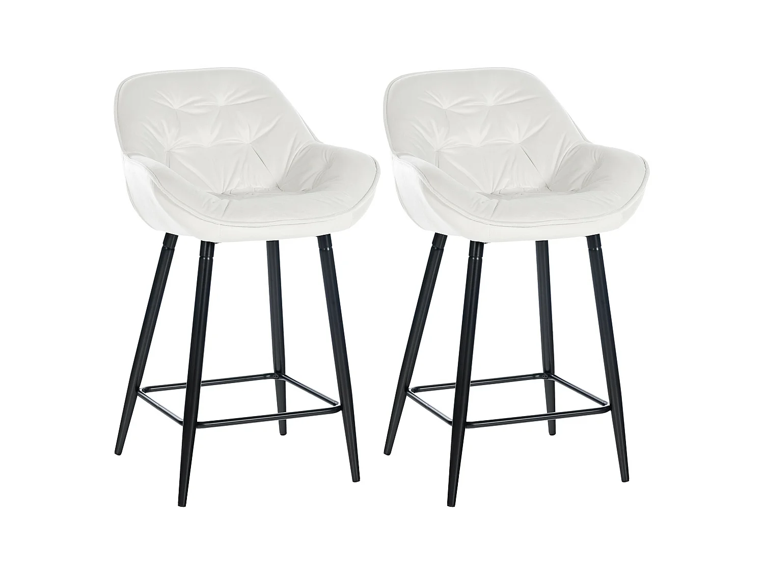 Lot de 2 Tabourets de bar - Velours & Métal noir mat - Blanc crème - Gibson 76