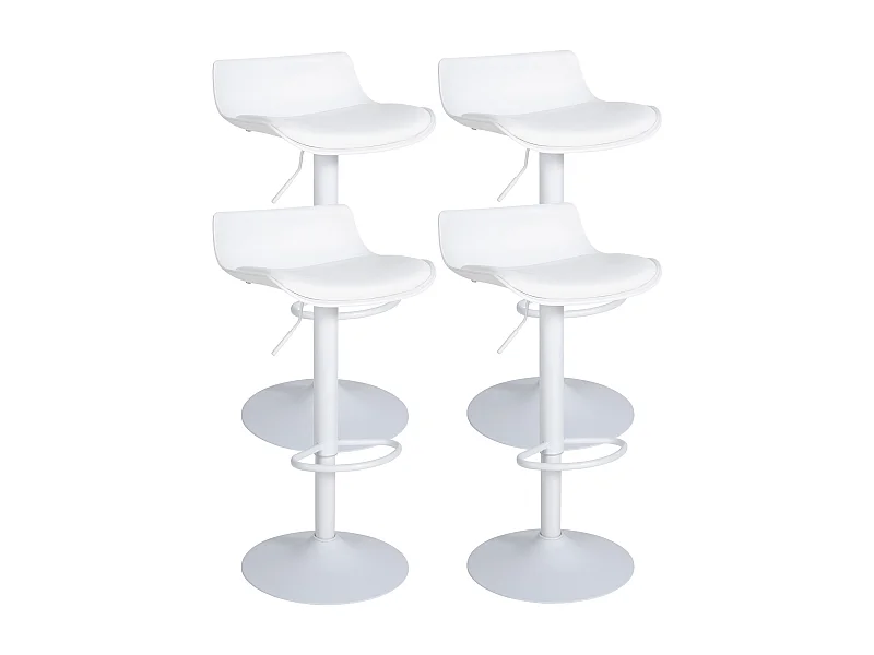 Lot de 4  Tabouret de bar - Similicuir - Blanc - Aveiro