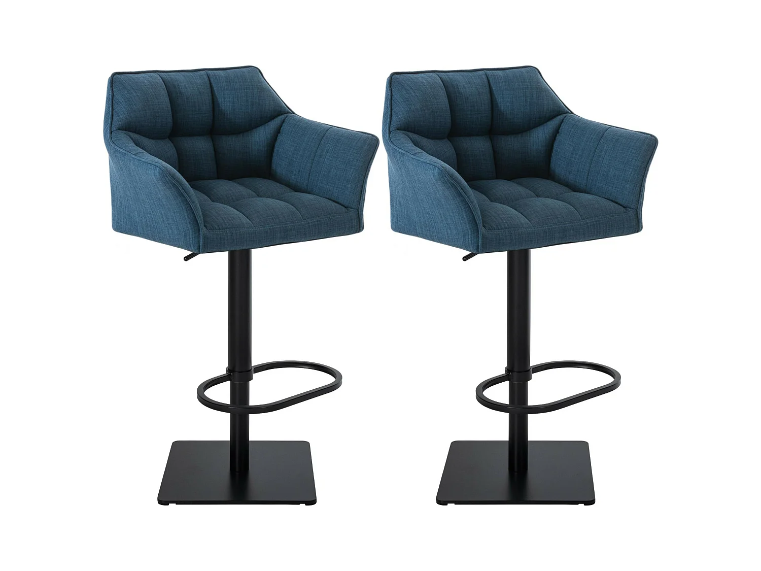 Lot de 2  Tabouret de bar - Tissu & Noir - Bleu - Damaso