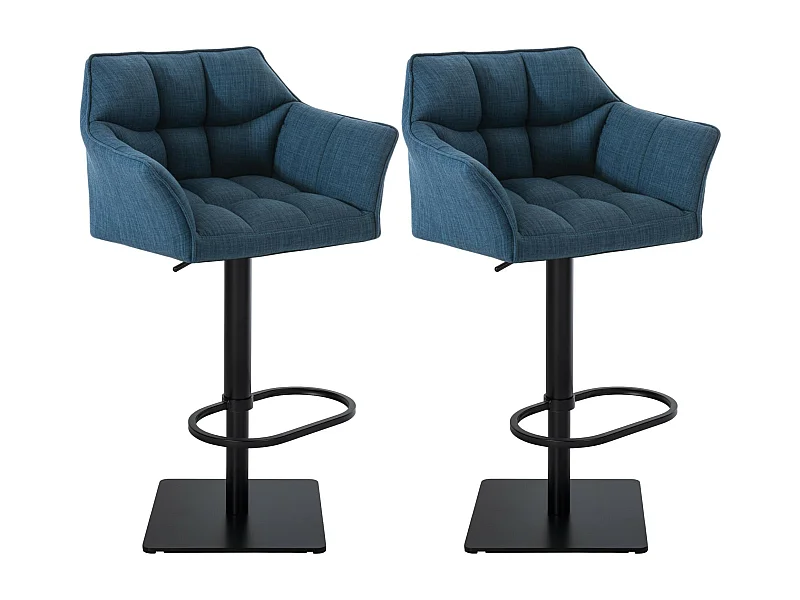Lot de 2  Tabouret de bar - Tissu & Noir - Bleu - Damaso