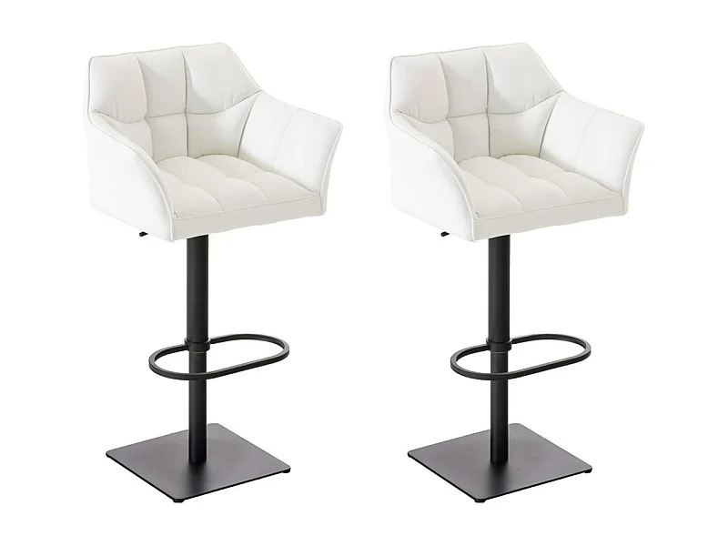 Lot de 2  Tabouret de bar - Similicuir & Noir - Blanc - Damaso