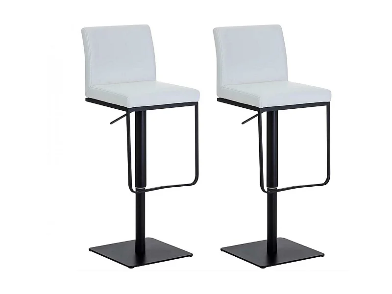 Lot de 2  Tabouret de bar - Similicuir & Noir - Blanc - Panama