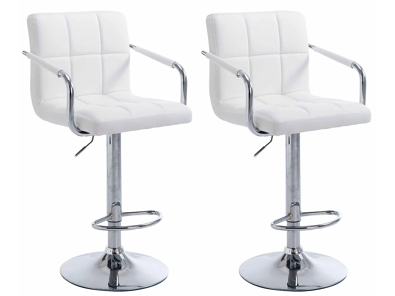 Lot de 2 Tabourets de bar - Similicuir & Métal - Blanc - Lucy V2