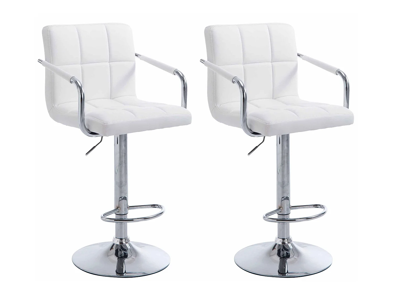 Lot de 2 Tabourets de bar - Similicuir & Métal - Blanc - Lucy V2