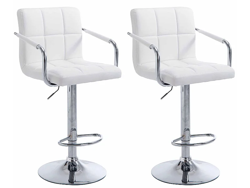 Lot de 2 Tabourets de bar - Similicuir & Métal - Blanc - Lucy V2