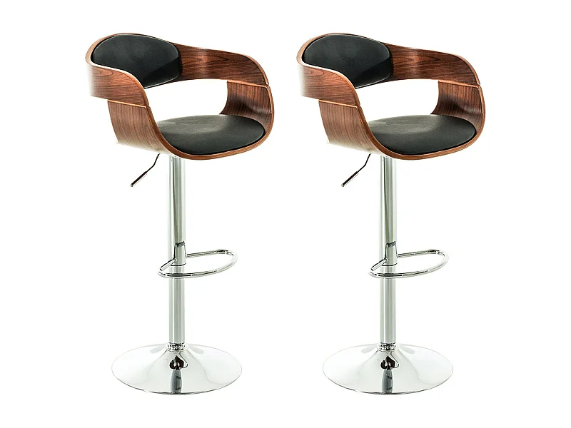 Lot de 2  Tabouret de bar - Similicuir - Noyer / Noir - Kingston