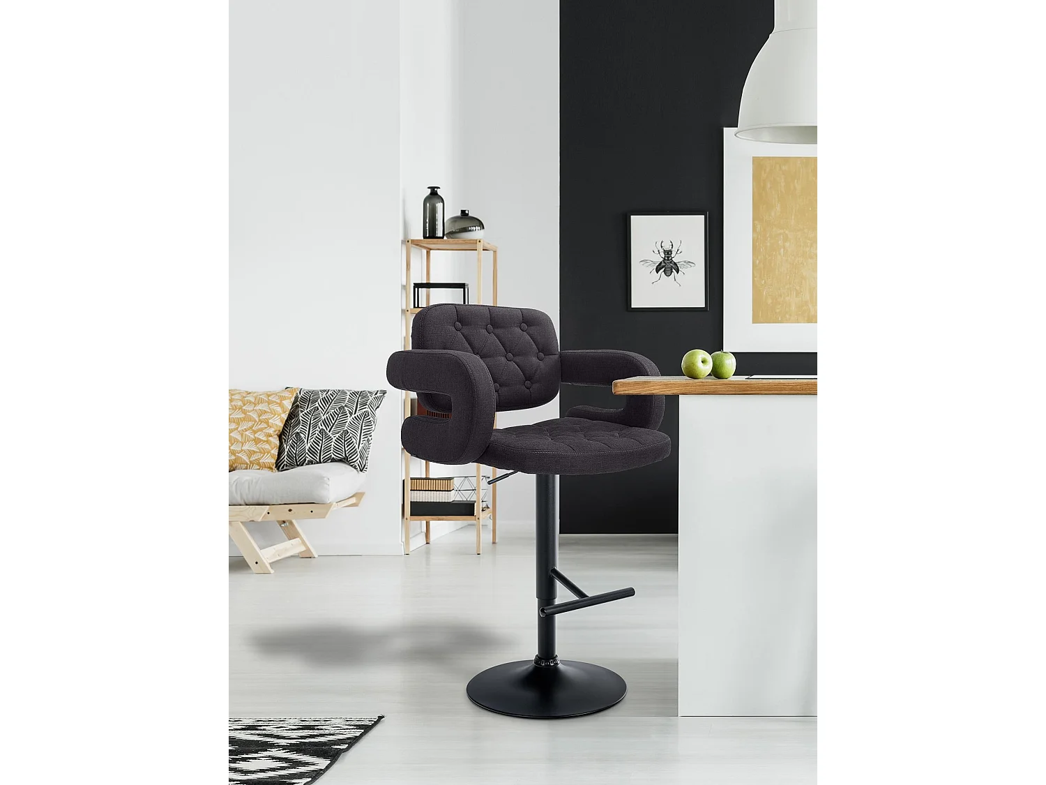 Tabouret de bar - Tissu & Métal - Noir - Dublin