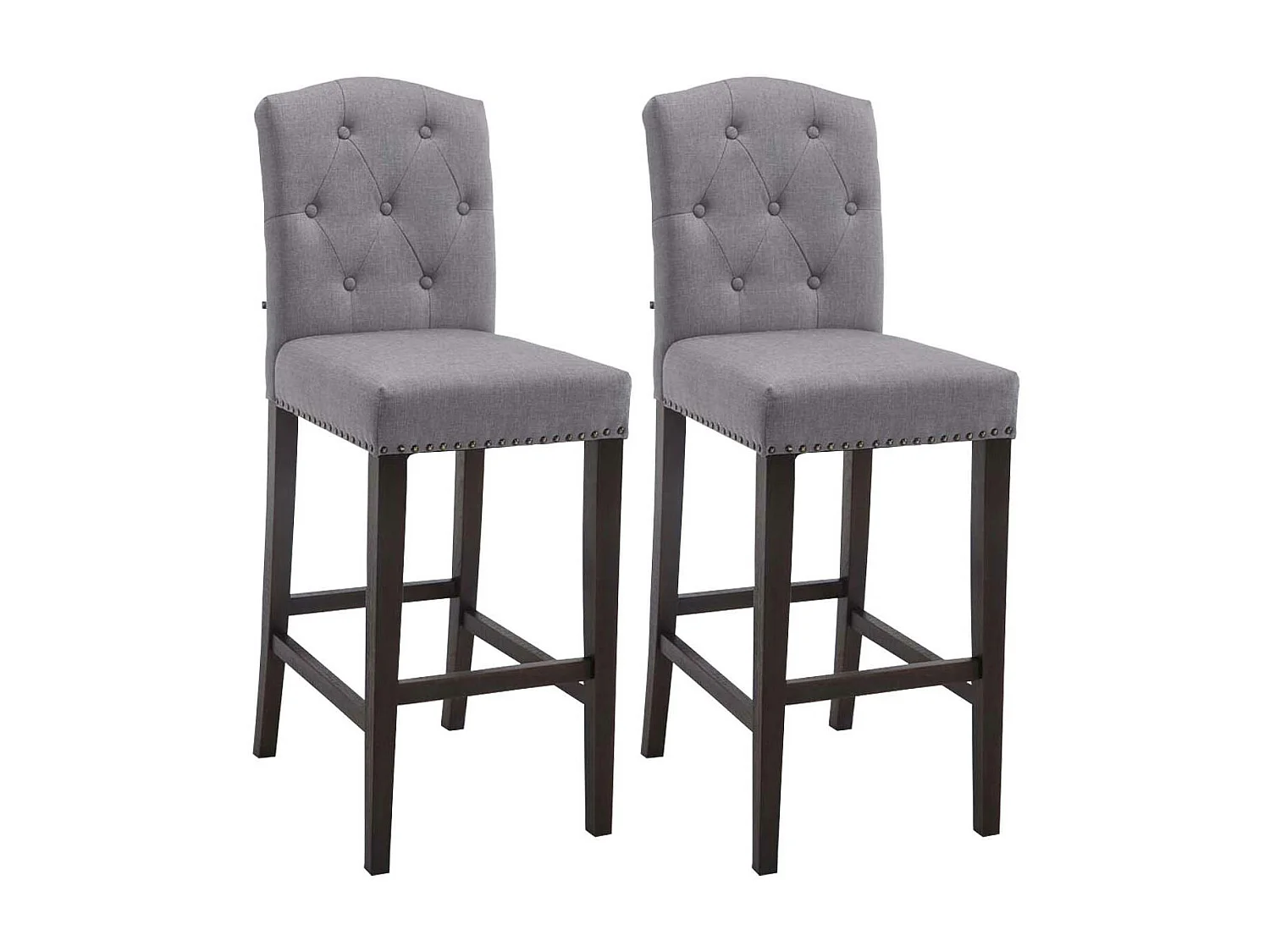 Lot de 2 Tabourets de bar - Tissu & Bois - Gris clair - Louise