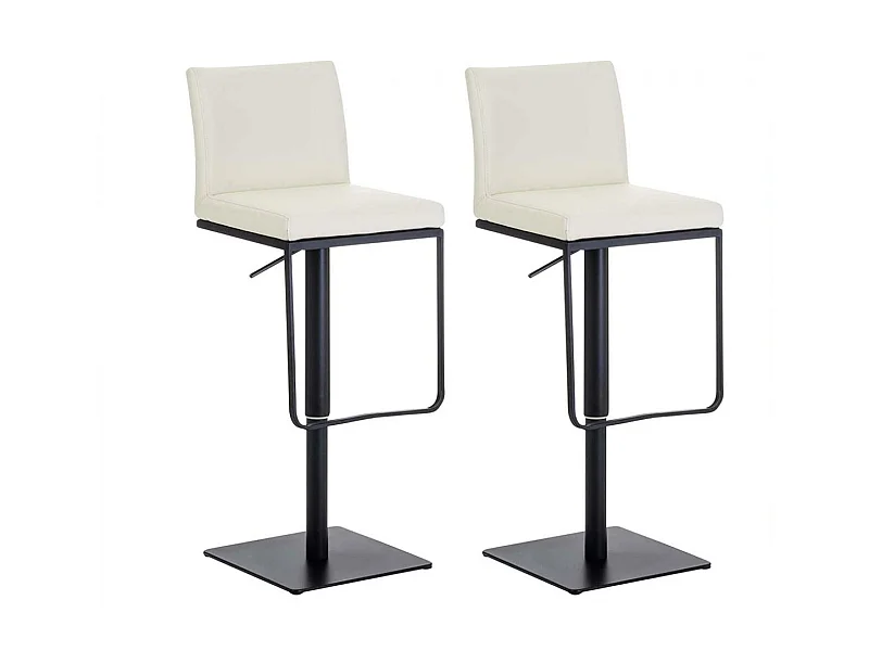 Lot de 2  Tabouret de bar - Similicuir & Noir - Crème - Panama