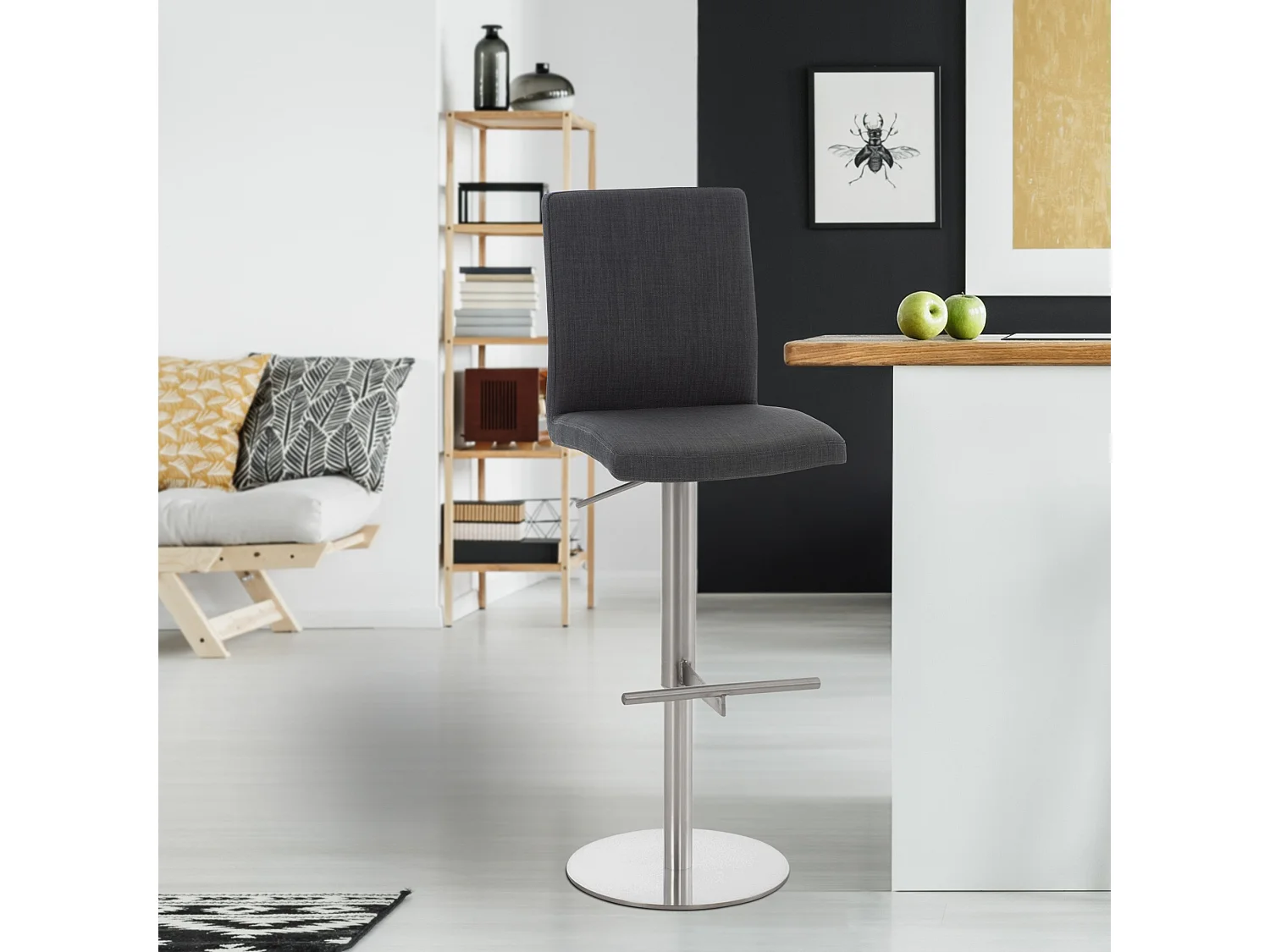 Tabouret de bar - Tissu & Acier inoxydable - Gris foncé - Cadiz