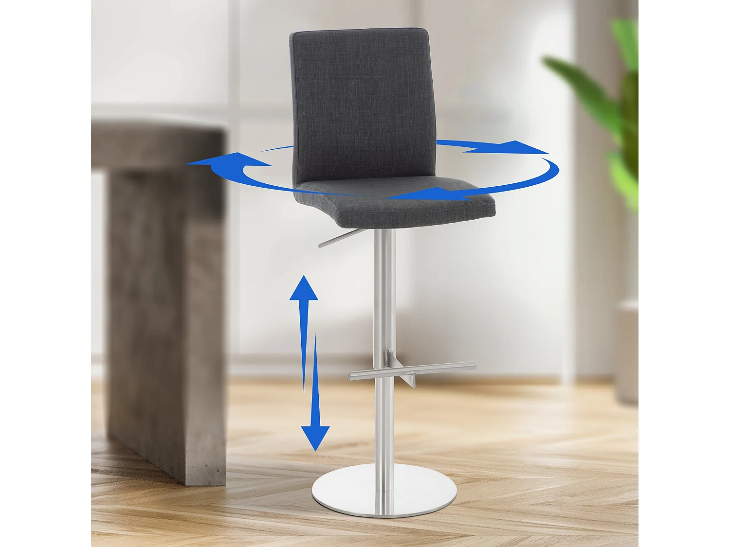 Tabouret de bar - Tissu & Acier inoxydable - Gris foncé - Cadiz