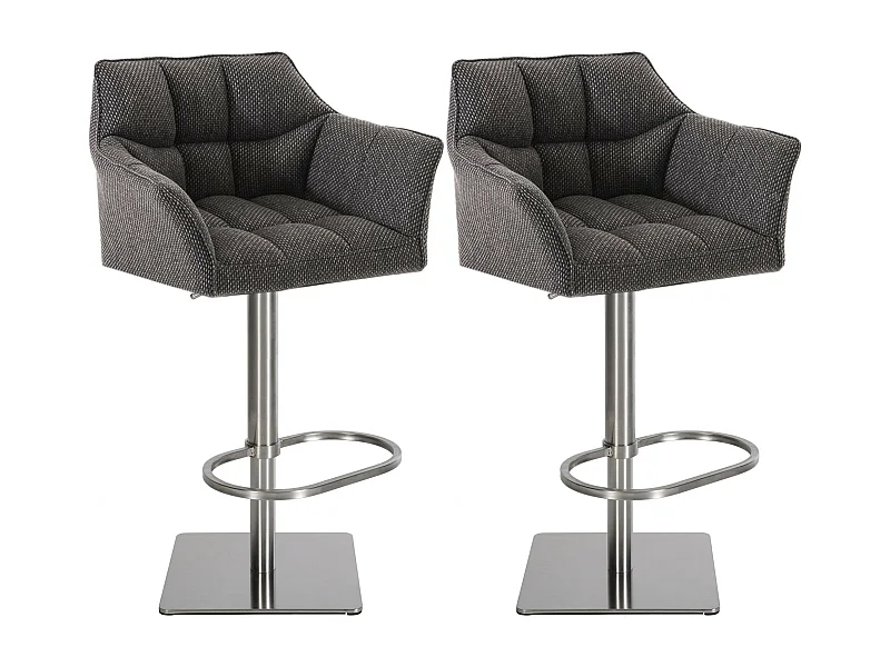 Lot de 2  Tabouret de bar - Tissu & Acier inoxydable - Gris titane - Damaso