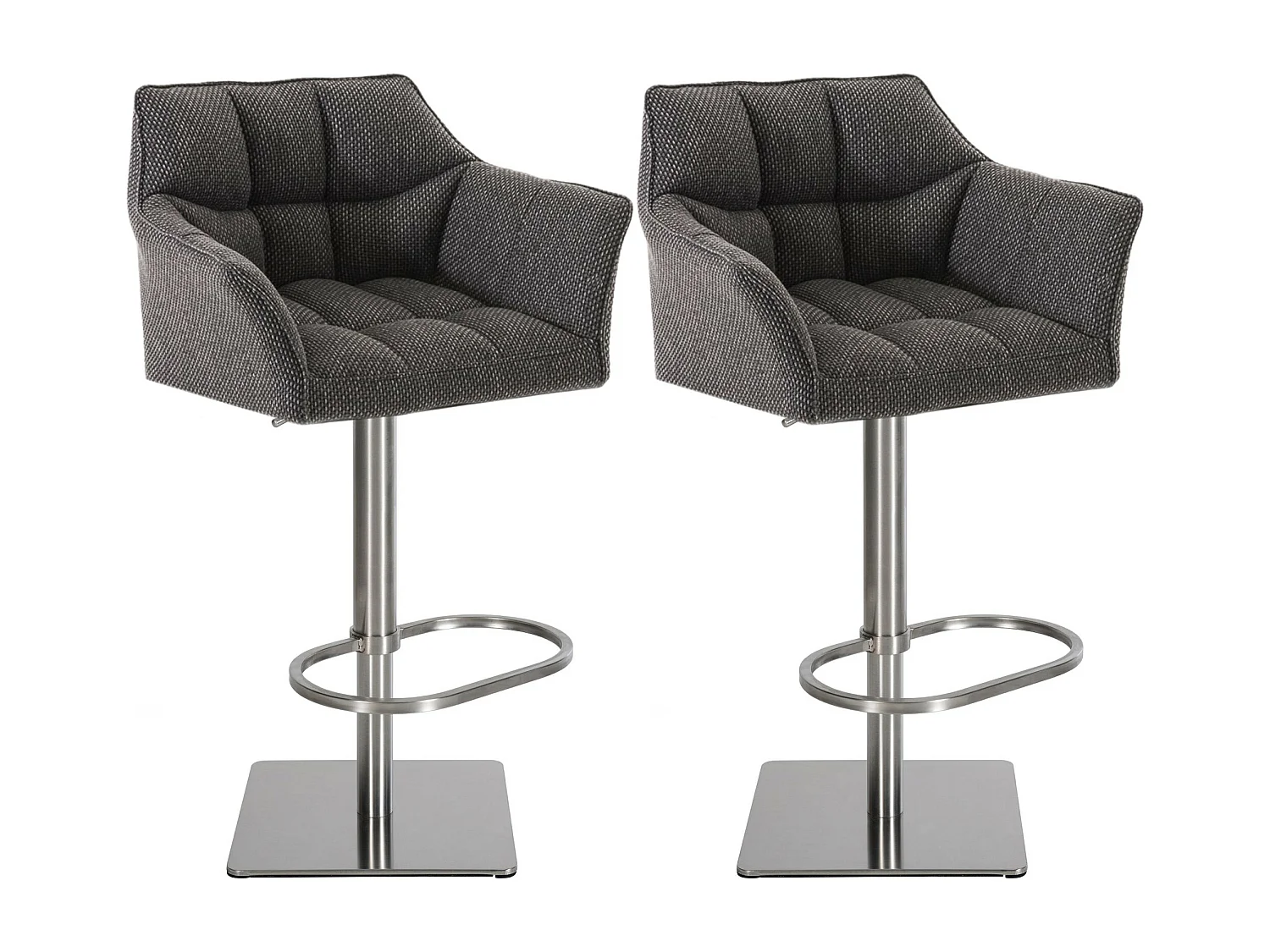 Lot de 2  Tabouret de bar - Tissu & Acier inoxydable - Gris titane - Damaso