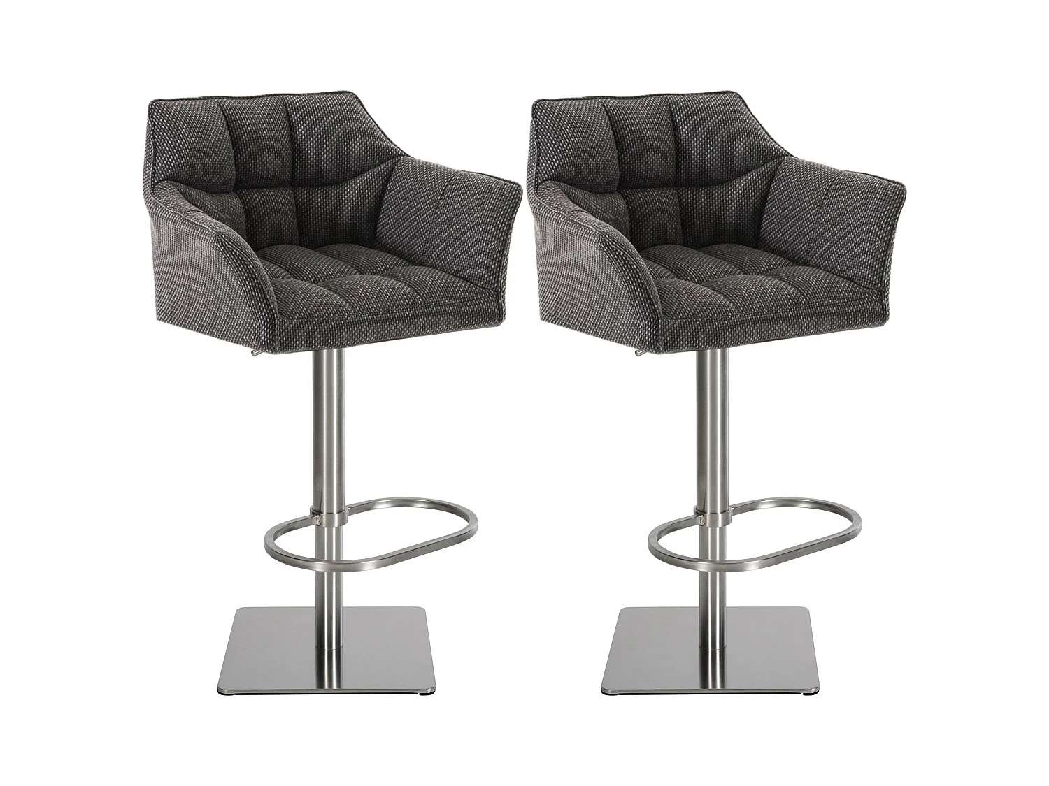 Lot de 2  Tabouret de bar - Tissu & Acier inoxydable - Gris titane - Damaso