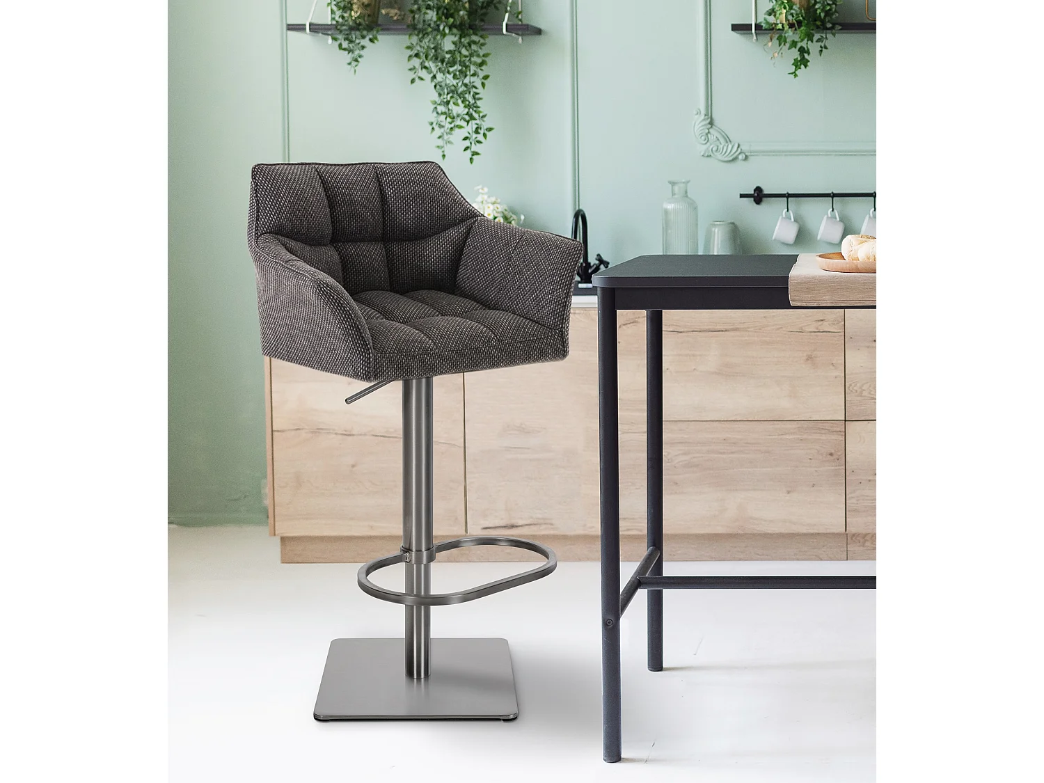 Lot de 2  Tabouret de bar - Tissu & Acier inoxydable - Gris titane - Damaso