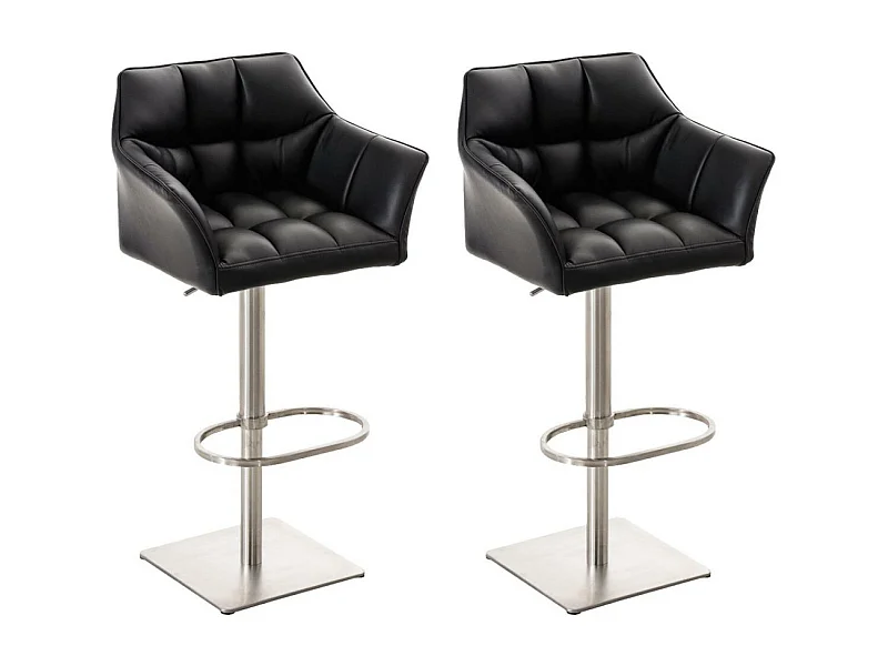 Lot de 2  Tabouret de bar - Similicuir & Acier inoxydable - Noir - Damaso