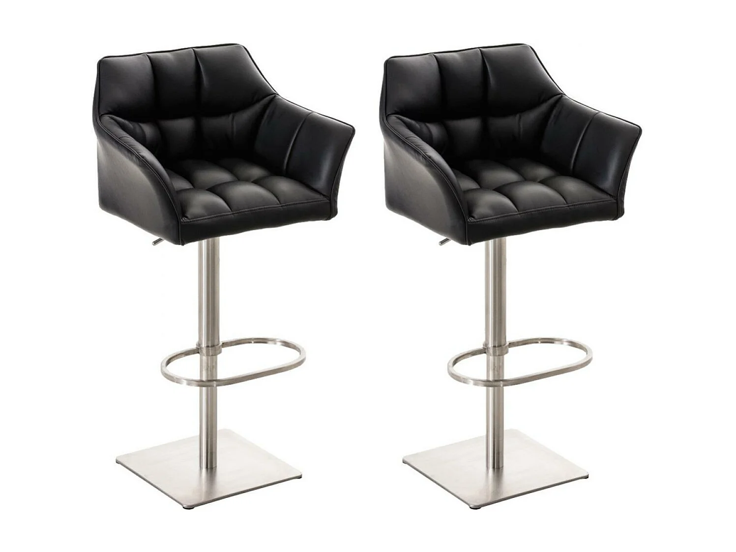 Lot de 2  Tabouret de bar - Similicuir & Acier inoxydable - Noir - Damaso