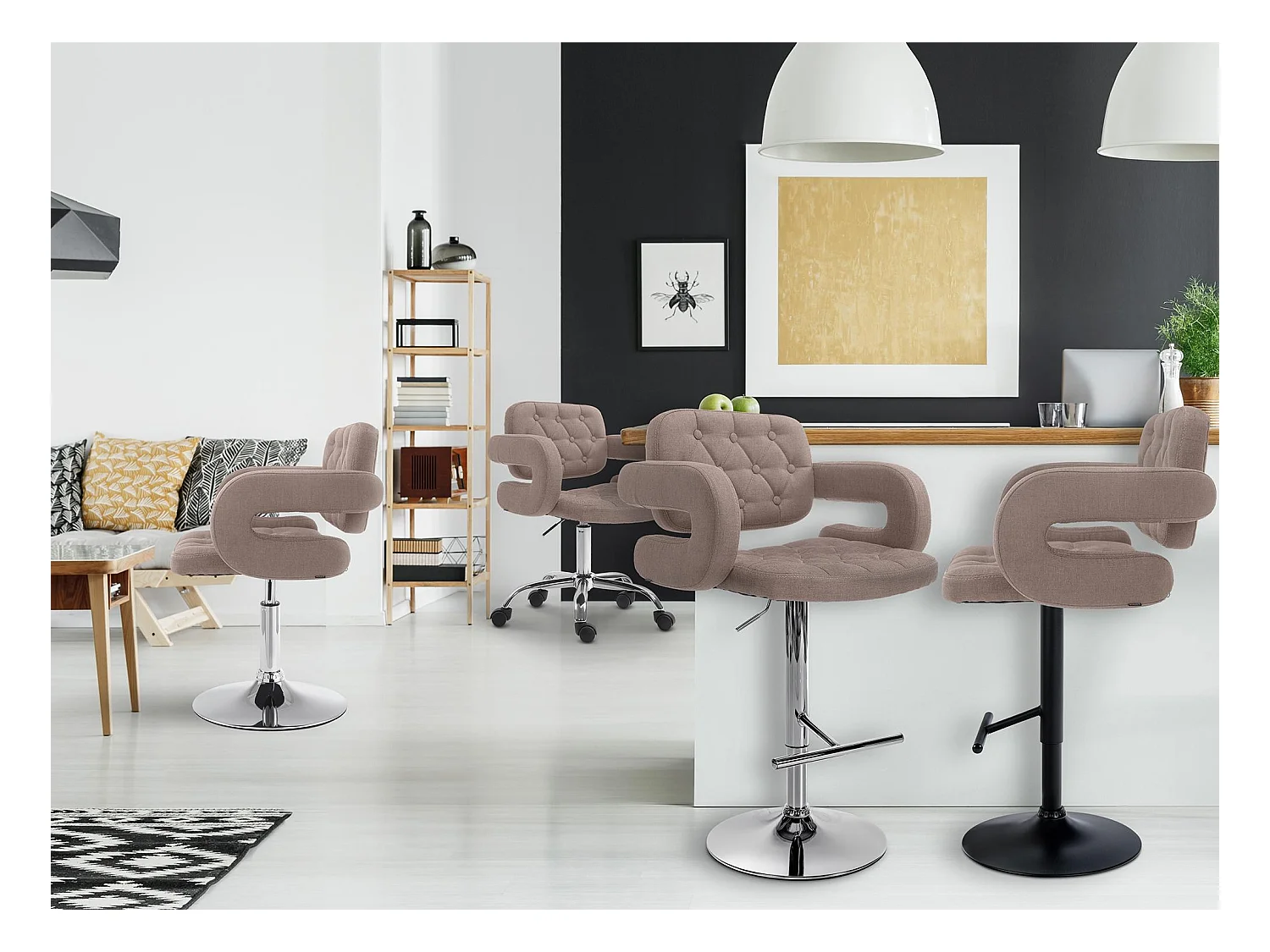Tabouret de bar - Tissu & Métal - Taupe - Dublin