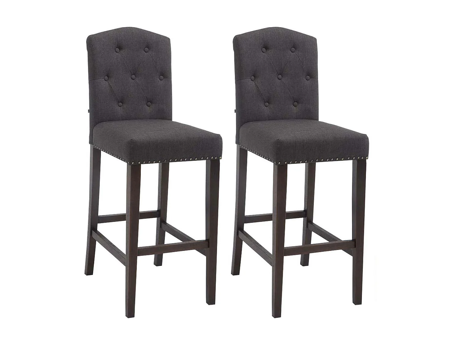 Lot de 2 Tabourets de bar - Tissu & Bois - Gris foncé - Louise