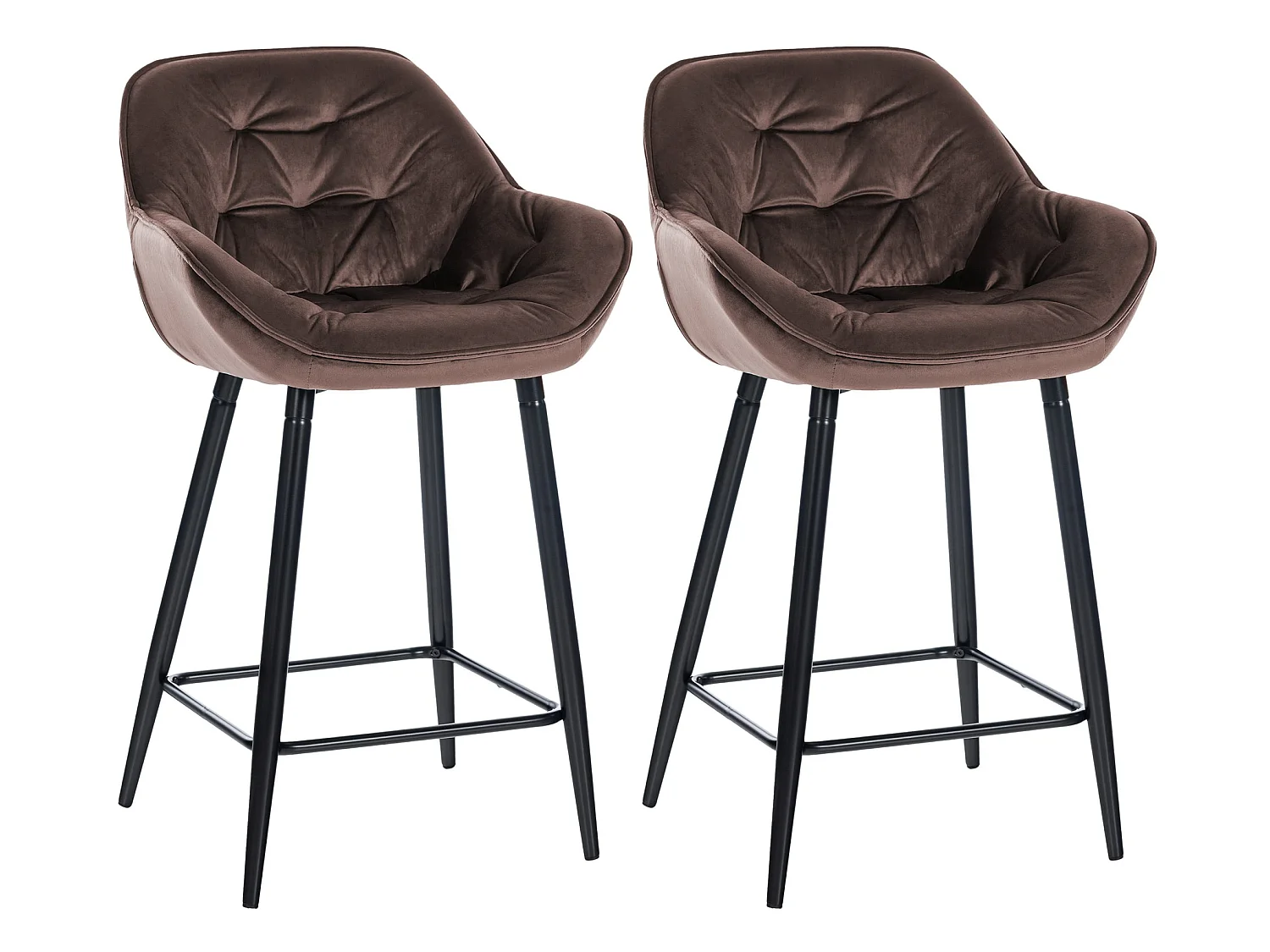 Lot de 2 Tabourets de bar - Velours & Métal noir mat - Marron - Gibson 76