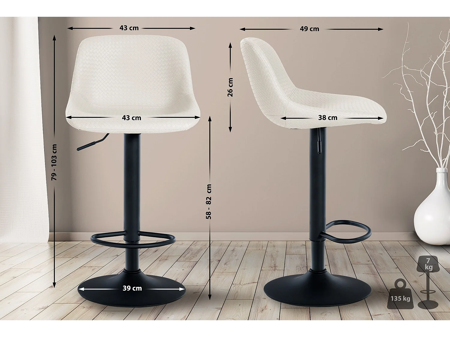 Barkruk - Kunstleer - creme - Loft