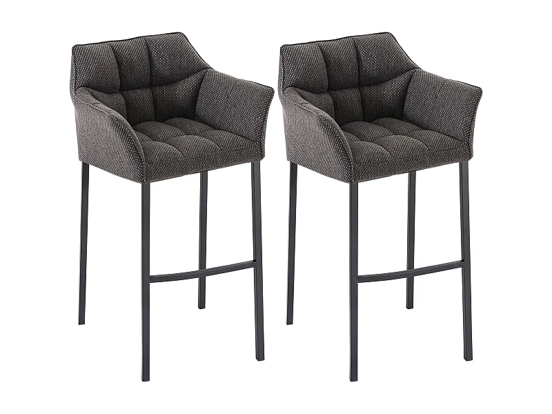 Lot de 2  Tabouret de bar - Tissu & Noir - Gris titane - Damaso