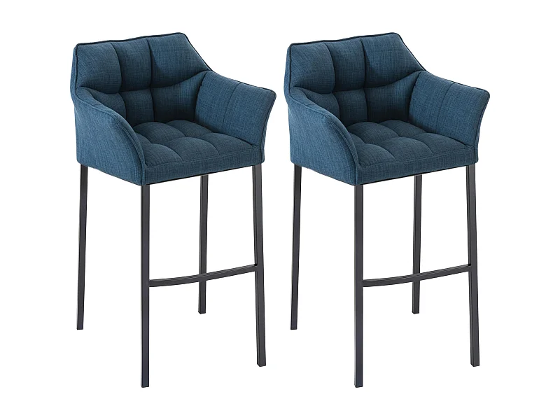 Lot de 2  Tabouret de bar - Tissu & Noir - Bleu - Damaso