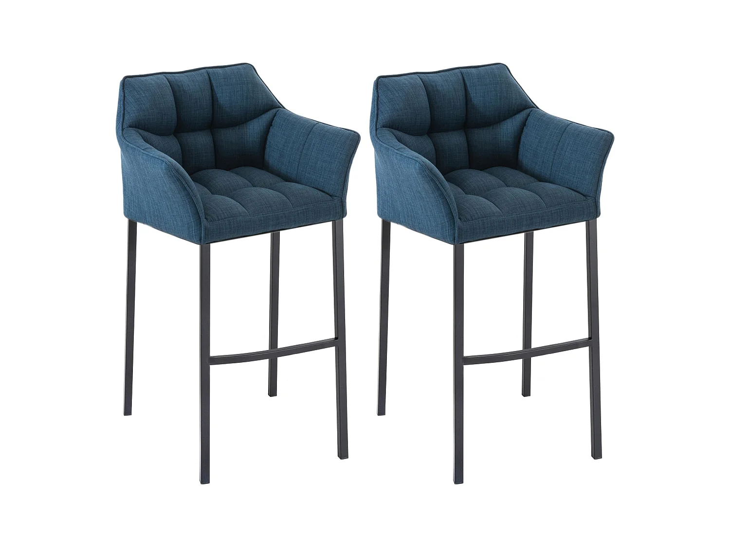 Lot de 2  Tabouret de bar - Tissu & Noir - Bleu - Damaso