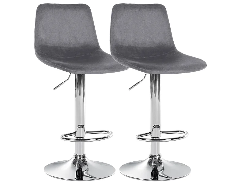 Lot de 2 Tabourets de bar - Velours & Métal - Gris foncé - Divo
