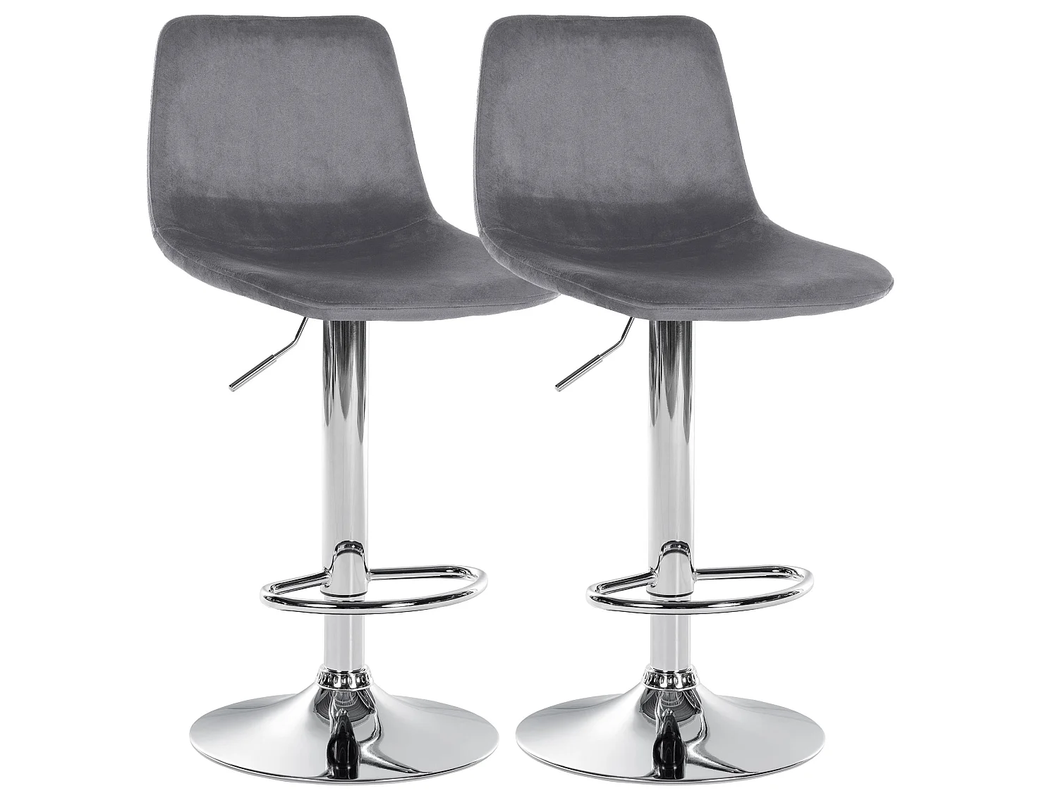 Lot de 2 Tabourets de bar - Velours & Métal - Gris foncé - Divo