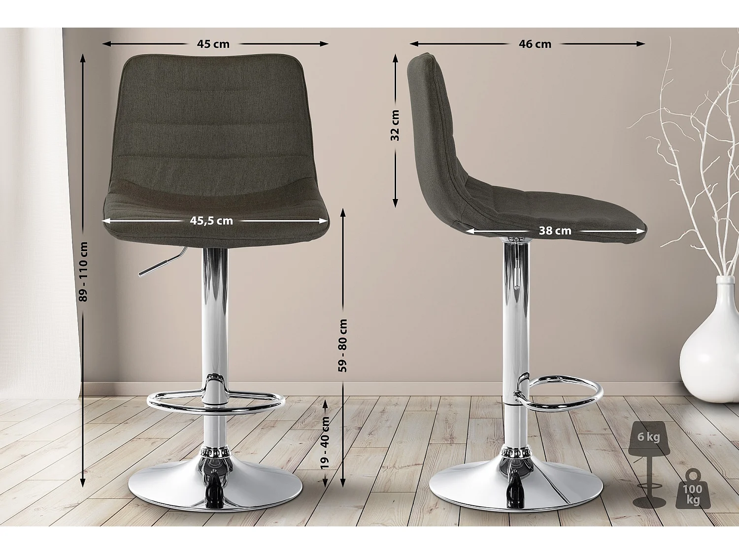 Tabourets de bar - Tissu & Métal - Taupe - Lex