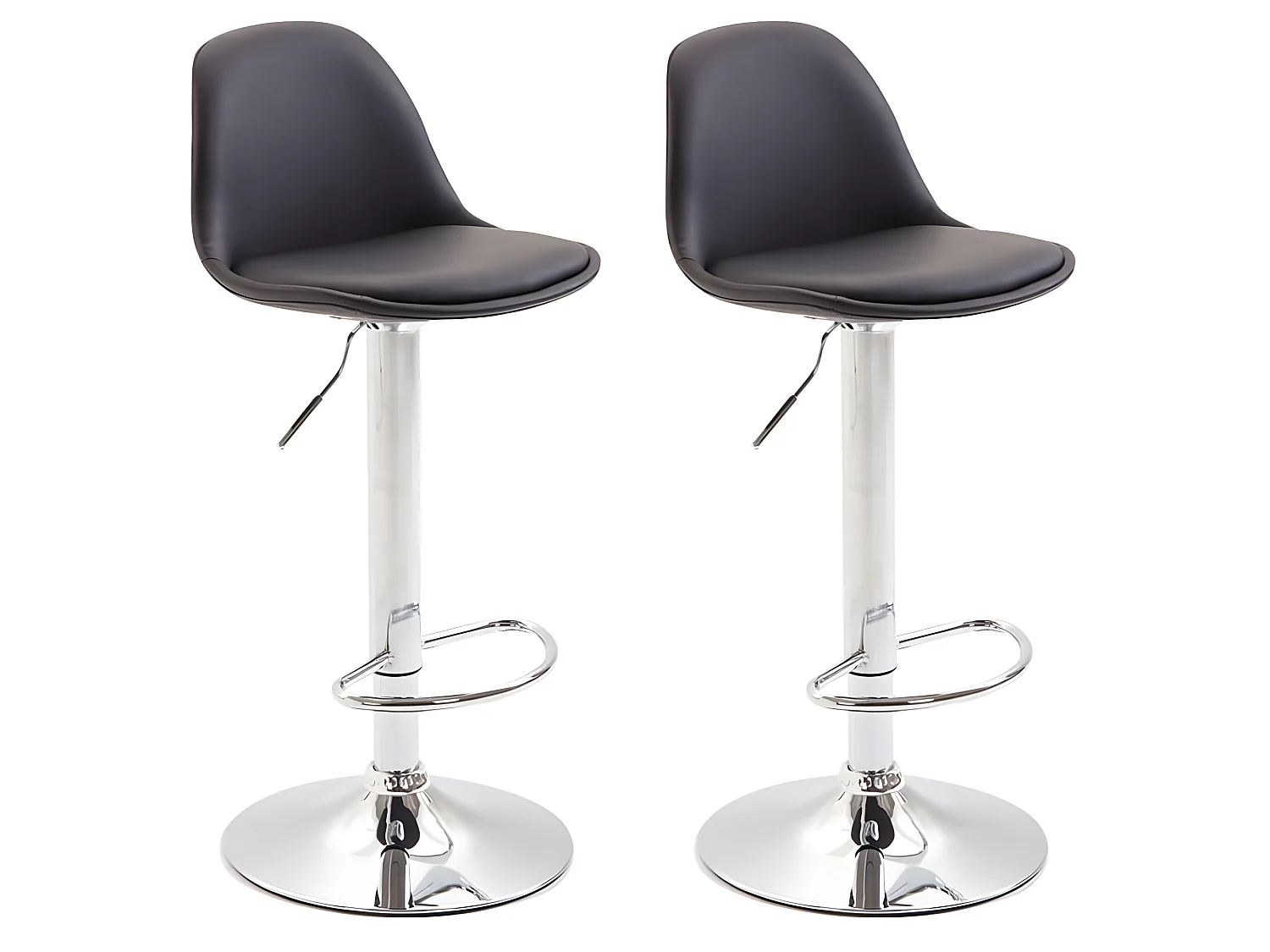 Lot de 2 Tabourets de bar - Similicuir & Métal chromé - Noir - Kiel