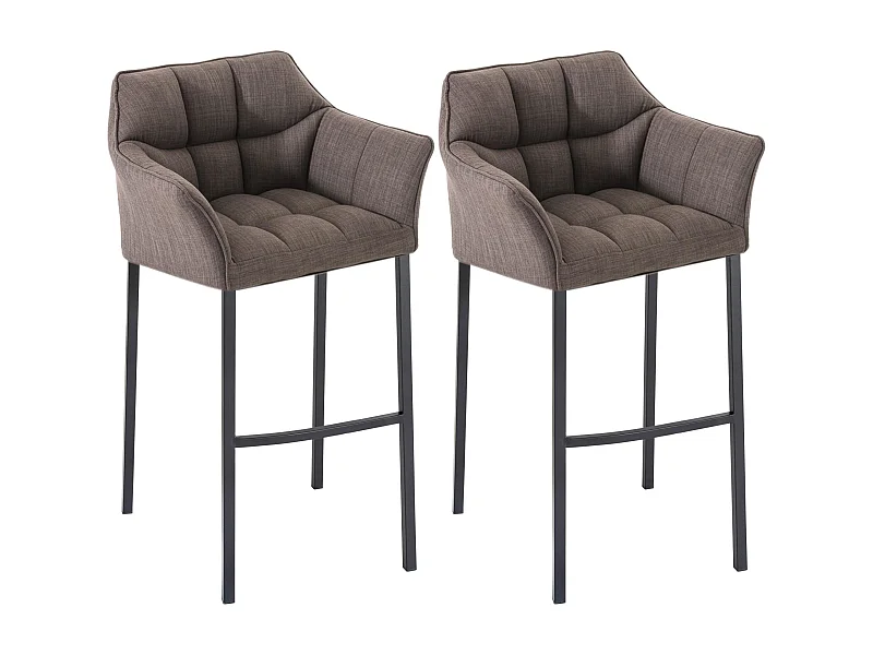 Lot de 2  Tabouret de bar - Tissu & Noir - Gris - Damaso
