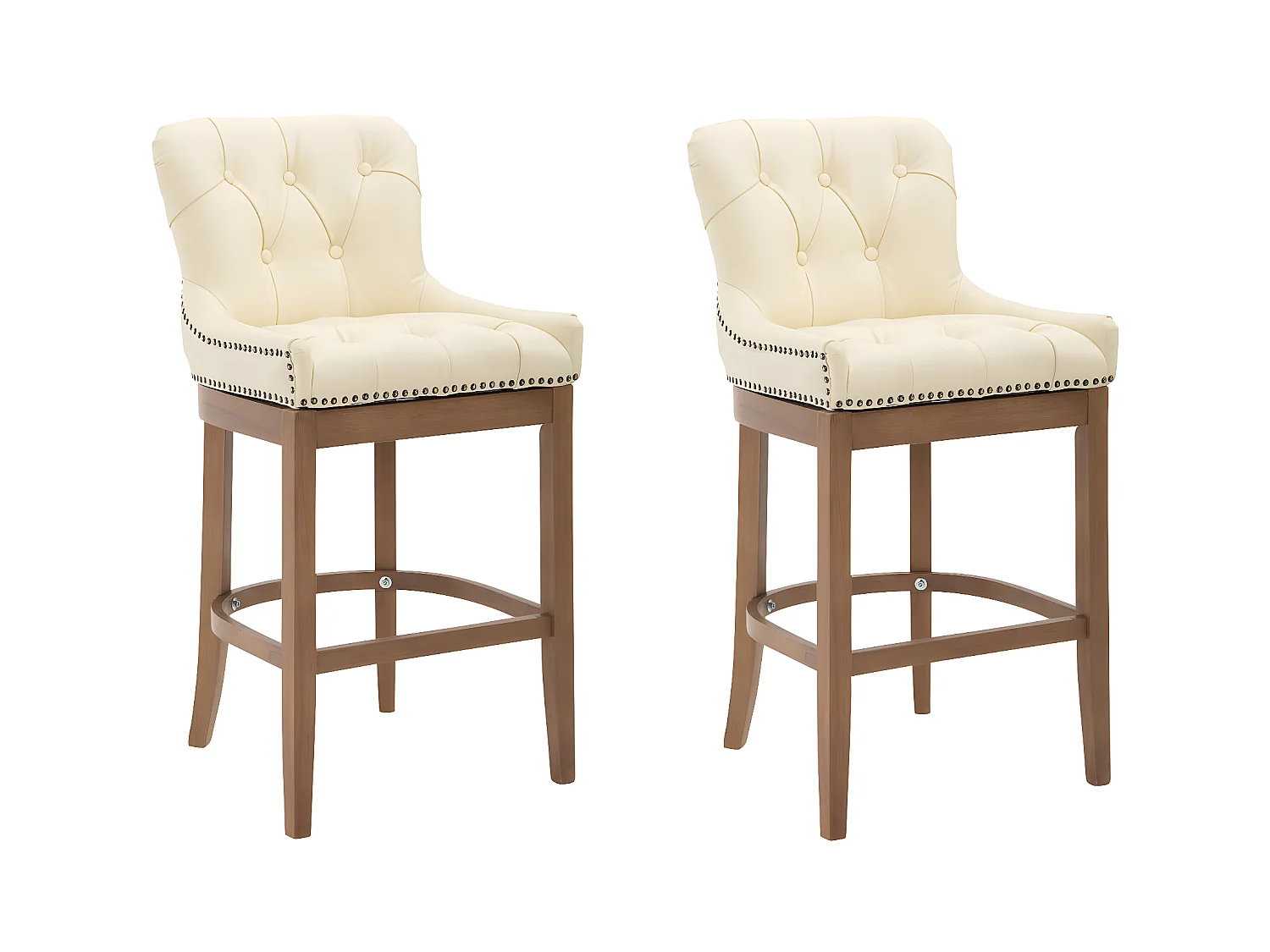 Lot de 2 Tabourets de bar - Véritable cuir & Bois - Crème - Lakewood