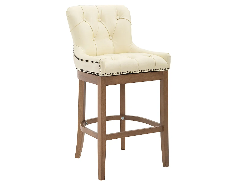 Lot de 2 Tabourets de bar - Véritable cuir & Bois - Crème - Lakewood